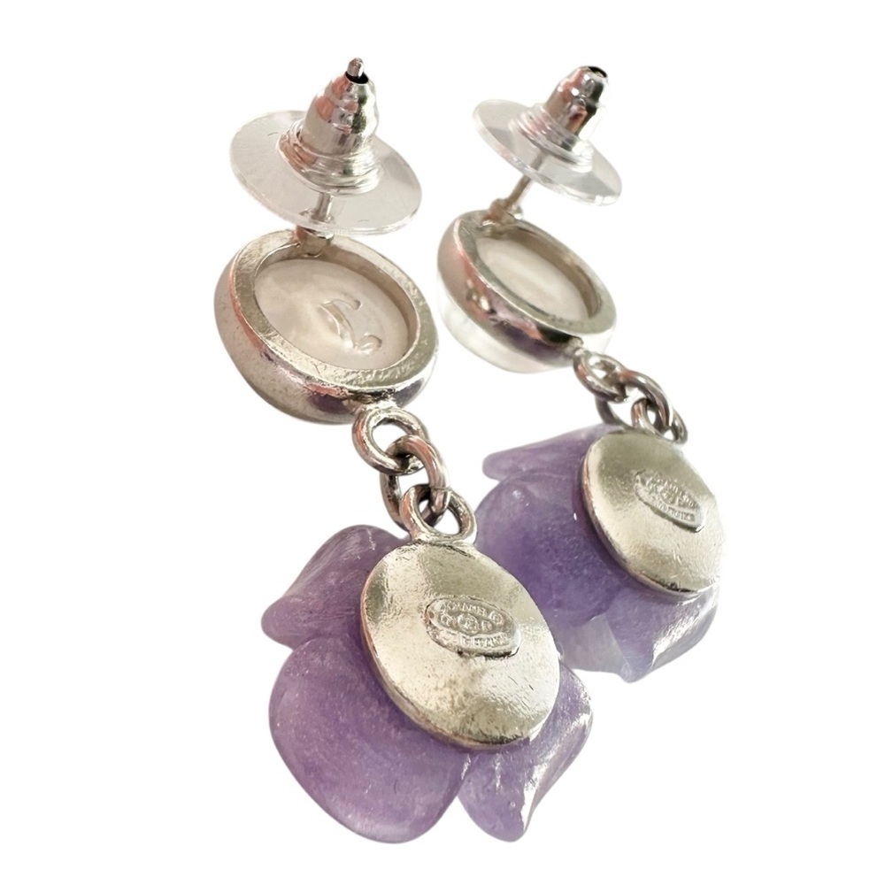 Chanel Purple Camellia Flower Silver Studded Earring Set with Box - Picture 7 of 15